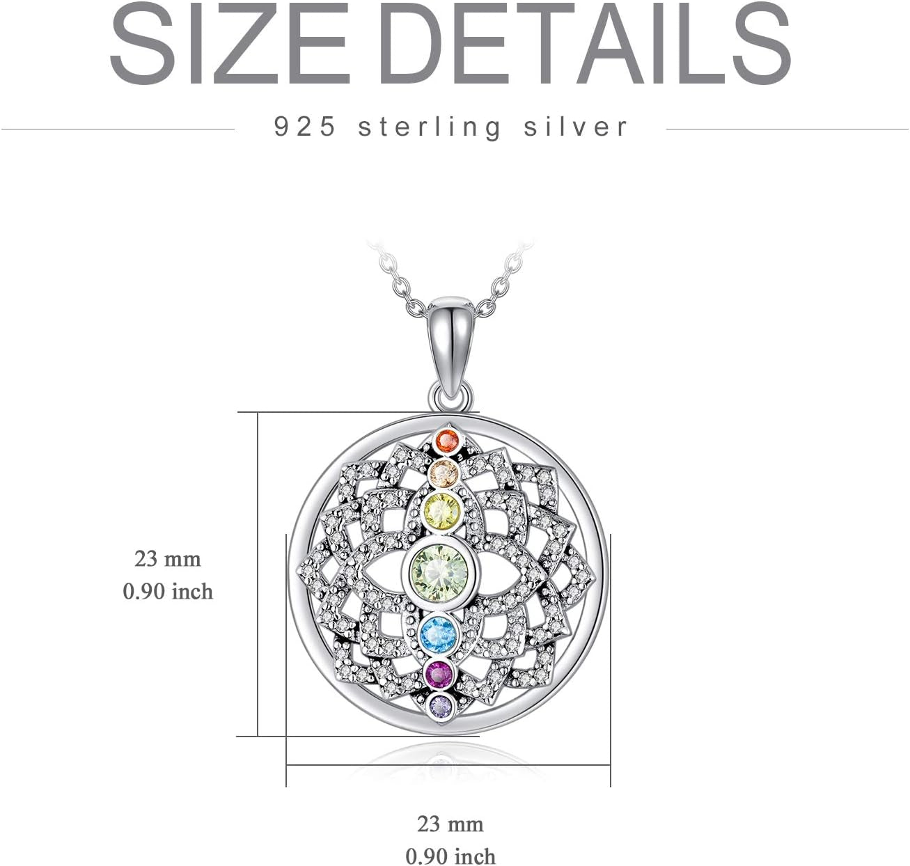 Lotus Necklace Sterling Silver Yoga 7 Chakra Pendant Necklace Spiritual Jewelry for Women