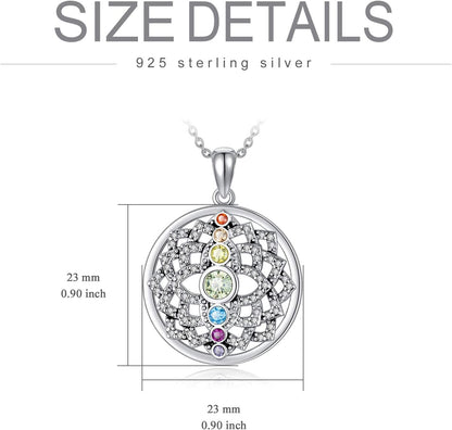Lotus Necklace Sterling Silver Yoga 7 Chakra Pendant Necklace Spiritual Jewelry for Women
