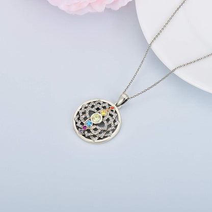 Lotus Necklace Sterling Silver Yoga 7 Chakra Pendant Necklace Spiritual Jewelry for Women
