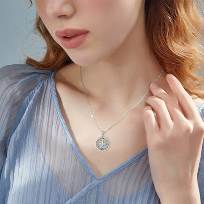 Lotus Necklace Sterling Silver Yoga 7 Chakra Pendant Necklace Spiritual Jewelry for Women